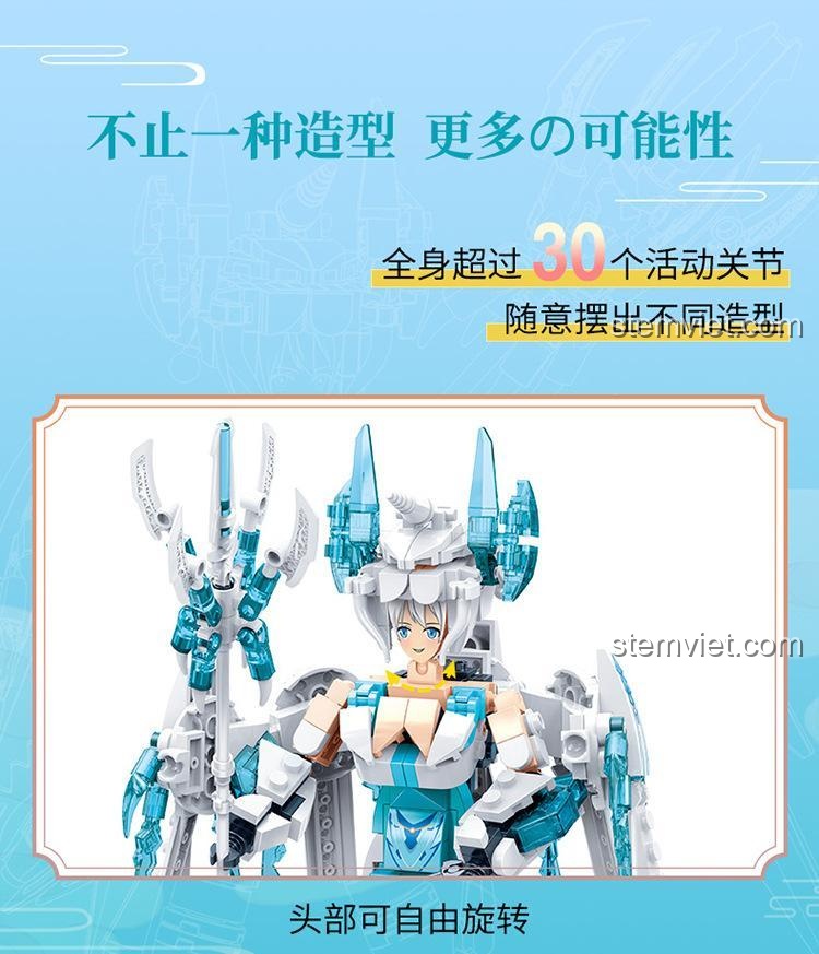 Mô hình Robot Nữ Thiên Mã ZDEL DL-60016 với hơn 30 khớp hoạt động linh hoạt, cho phép tạo nhiều tư thế độc đáo, đồ chơi sáng tạo.