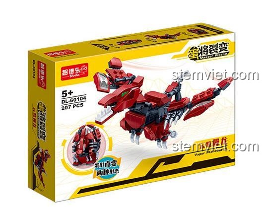 Hộp đồ chơi ZDEL DL-60104 Khủng Long Biến Hình Vân Vụ Dực Long, bộ lắp ráp 207 mảnh cho bé trai 5 tuổi, chất lượng cao.