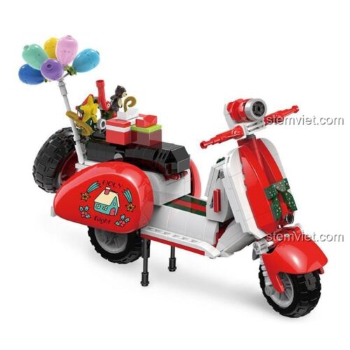 Đồ chơi mô hình Zhe Gao 00324 Xe Mô Tô Vespa Giáng Sinh, bộ lắp ghép 560 mảnh chi tiết, mang niềm vui Giáng Sinh đến cho bé.