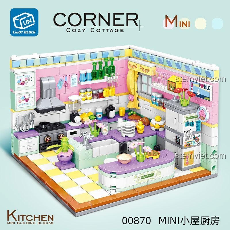 Hộp sản phẩm bộ lắp ráp Góc Bếp Ấm Cúng Mini Zhe Gao 00870, thương hiệu Lin07 Block, chất lượng cao, giá tiết kiệm.