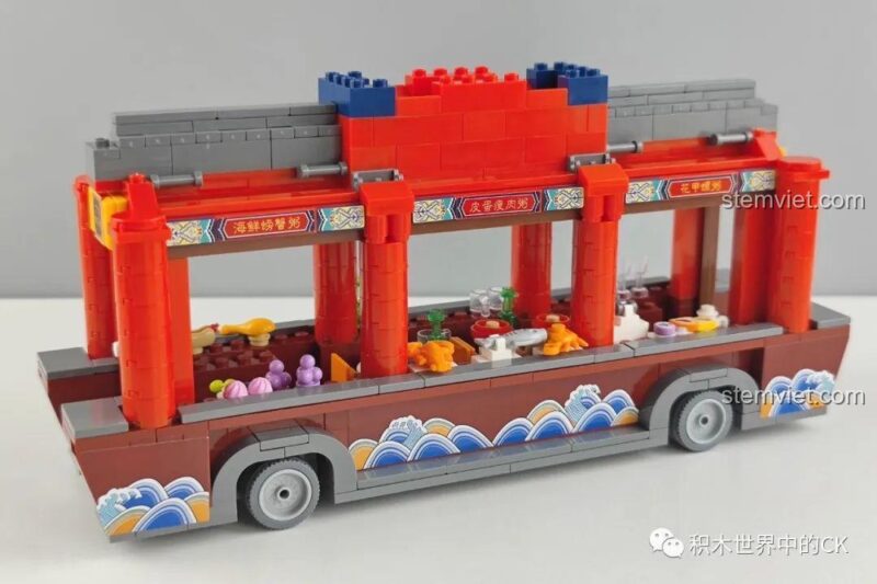 Bước lắp ráp bộ lắp ghép Zhe Gao 01004 Xe Bán Cháo Thuyền Quảng Đông, đồ chơi mô hình 1198 mảnh