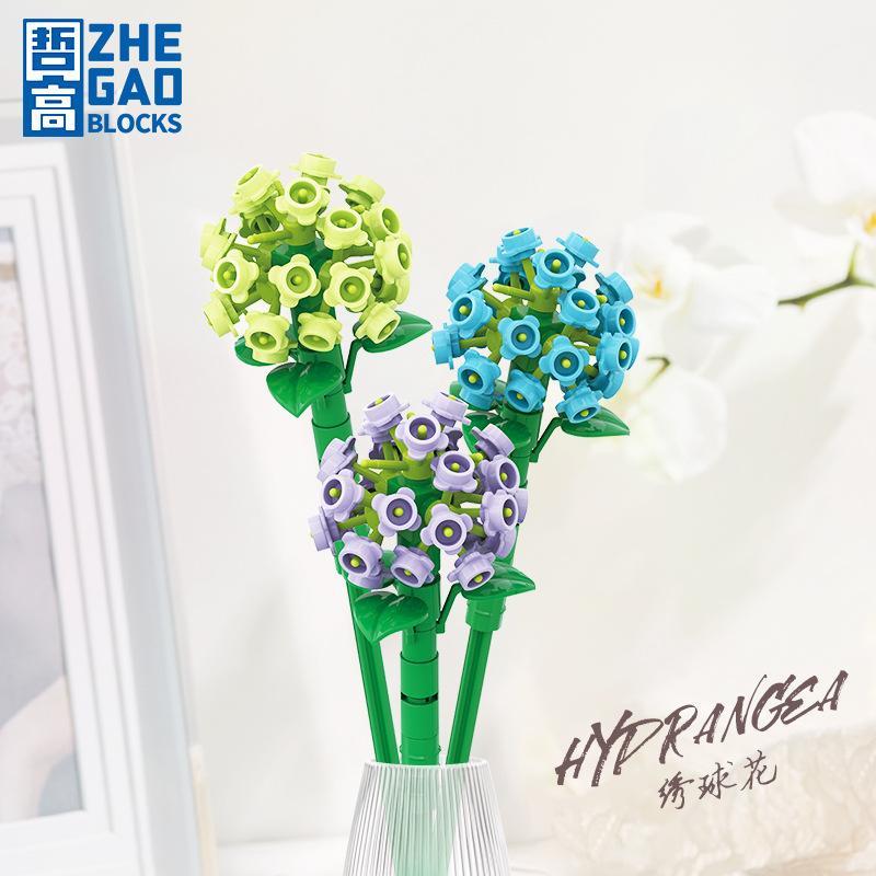 Bộ lắp ghép Hoa Cẩm Tú Cầu Zhe Gao DS1005, đồ chơi lắp ghép cho bé gái 6 tuổi, giá rẻ, chất lượng cao, mô hình trang trí đẹp mắt.