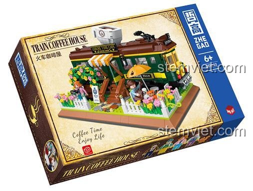 Hộp sản phẩm đồ chơi lắp ráp Zhe Gao DZ6002 Quán Cà Phê Xe Lửa, bộ xếp hình 1081 mảnh, quà tặng cho bé trai bé gái 6 tuổi