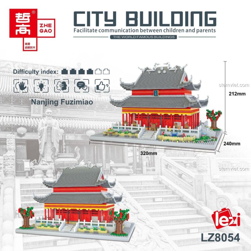Bộ lắp ghép Zhe Gao LZ8054 Nanjing Fuzimiao kích thước mô hình