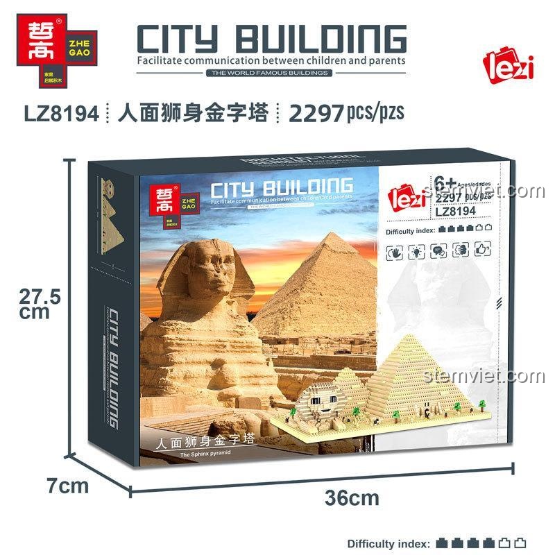 Zhe Gao LZ8194 Bộ đồ chơi Kim tự tháp Nhân sư, 2297 chi tiết, kiến trúc Ai Cập, phù hợp cho bé trai và bé gái 6 tuổi trở lên