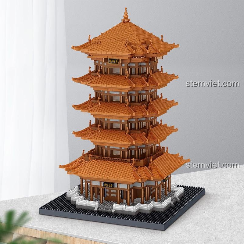 Mô hình Tháp Hoàng Hạc Zhe Gao LZ8225 sau khi lắp ráp, bộ xếp hình kiến trúc cổ Trung Hoa chi tiết tinh xảo.