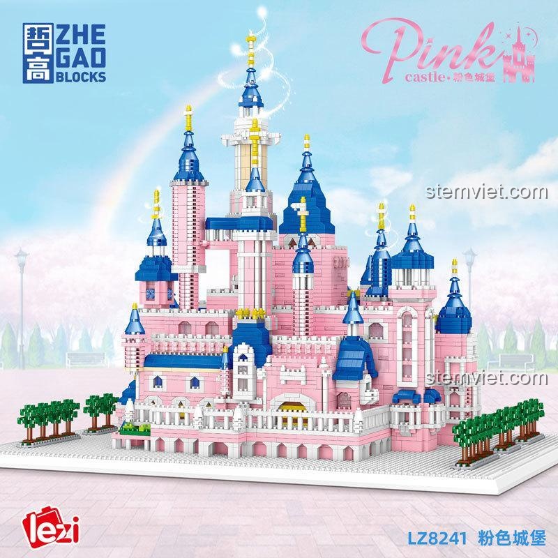 Kích thước mô hình Lâu đài Hồng Lezi Chuangxiang LZ8241, dài 42.4cm, rộng 30.4cm, cao 34.7cm, đồ chơi lắp ghép lớn, phù hợp trưng bày.