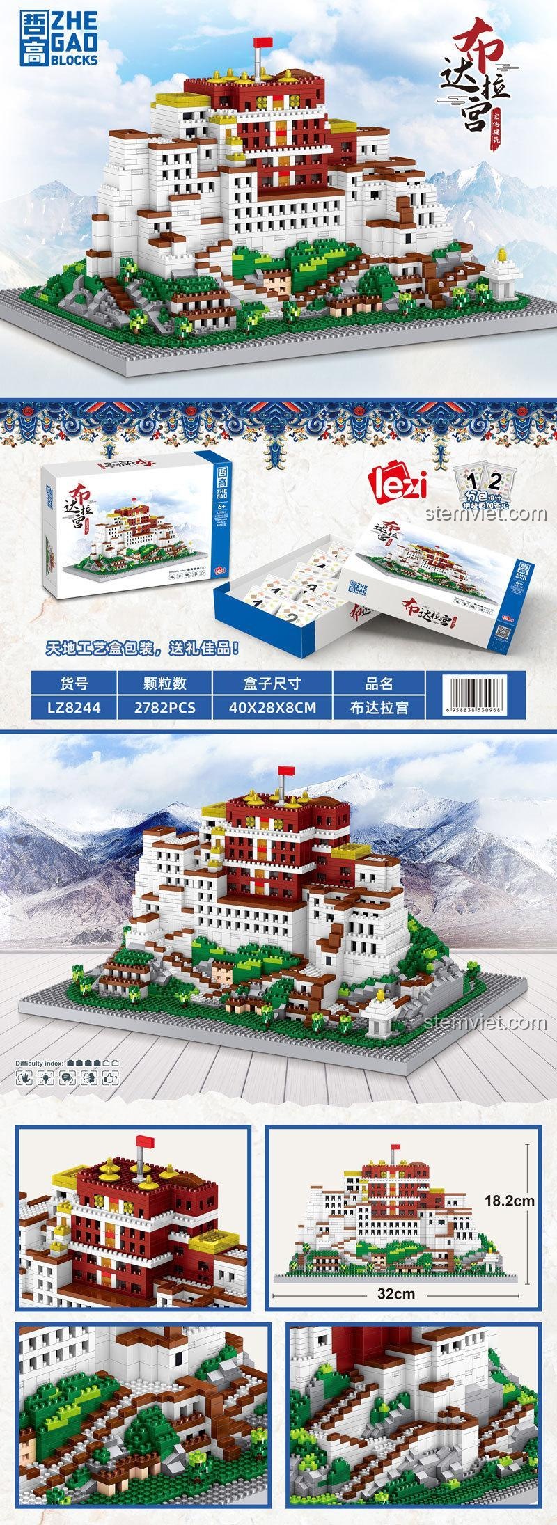 Mô hình Cung điện Potala Tây Tạng LZ8244 Lezi, đồ chơi mô hình Cung điện Potala với chi tiết tinh xảo, phù hợp cho trẻ 6 tuổi trở lên