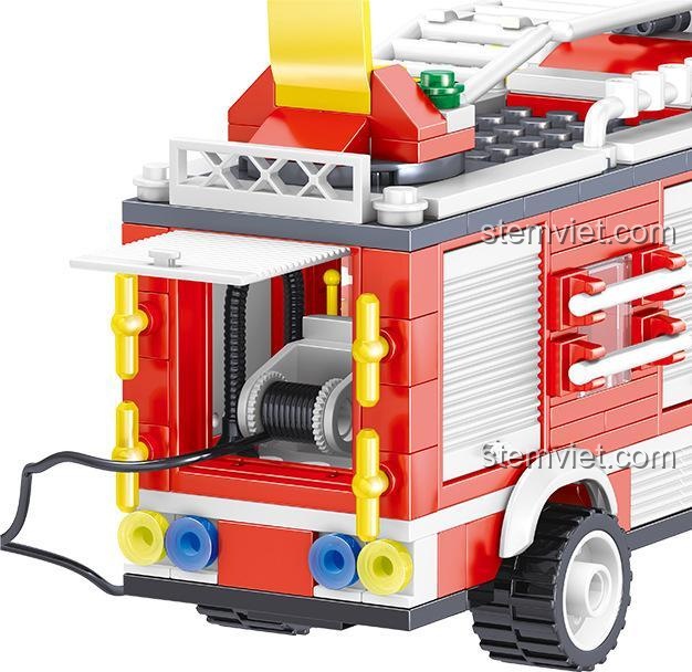 Bộ đồ chơi Xe cứu hỏa QL0219 với vòi rồng có thể kéo ra, đồ chơi lắp ráp Xe chữa cháy khẩn cấp cho bé trai