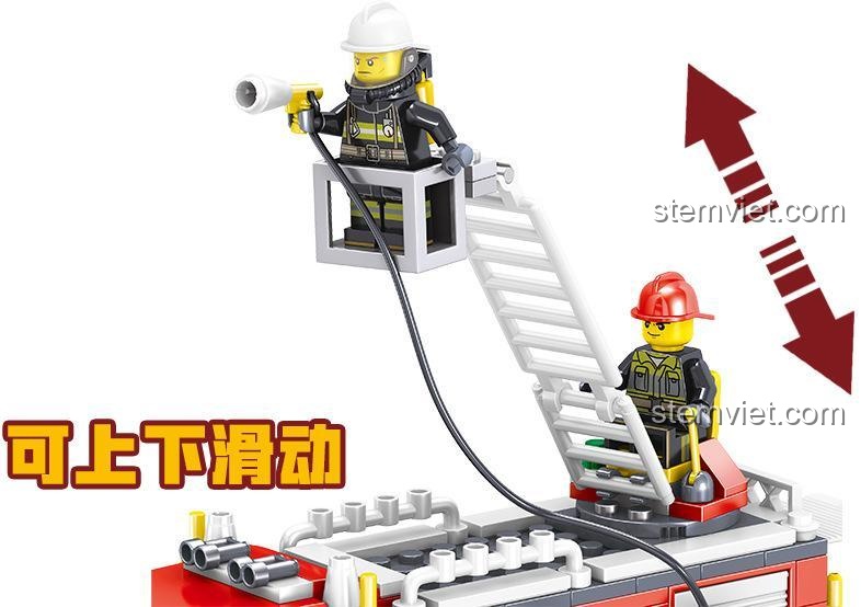 Minifigure lính cứu hỏa trên thang trượt linh hoạt của bộ lắp ghép Xe cứu hỏa thành phố Zhe Gao QL0219, đồ chơi mô hình Xe cứu hộ