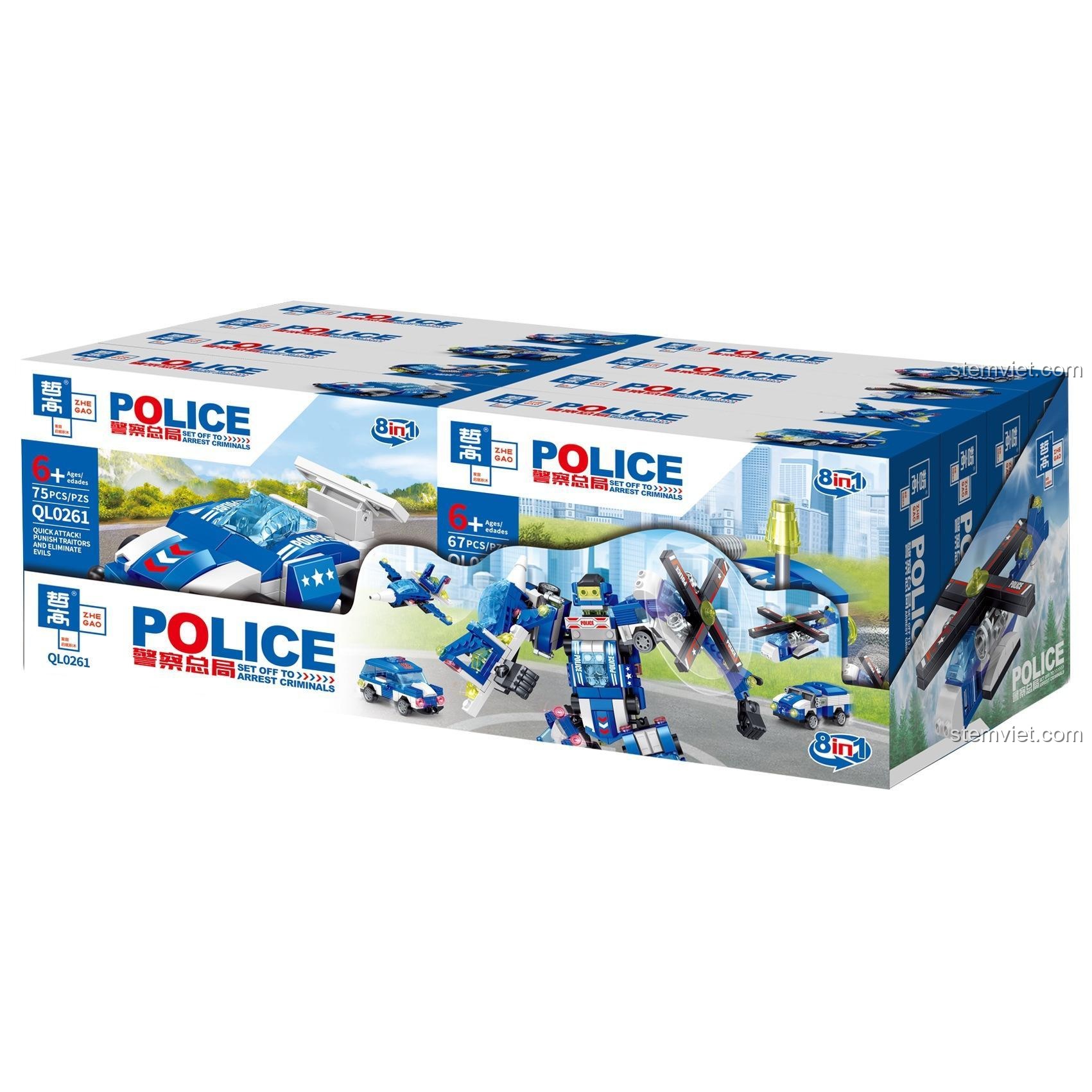 Hộp bộ lắp ráp robot cảnh sát Zhe Gao QL0261 8 trong 1, đồ chơi lắp ghép chất lượng cao
