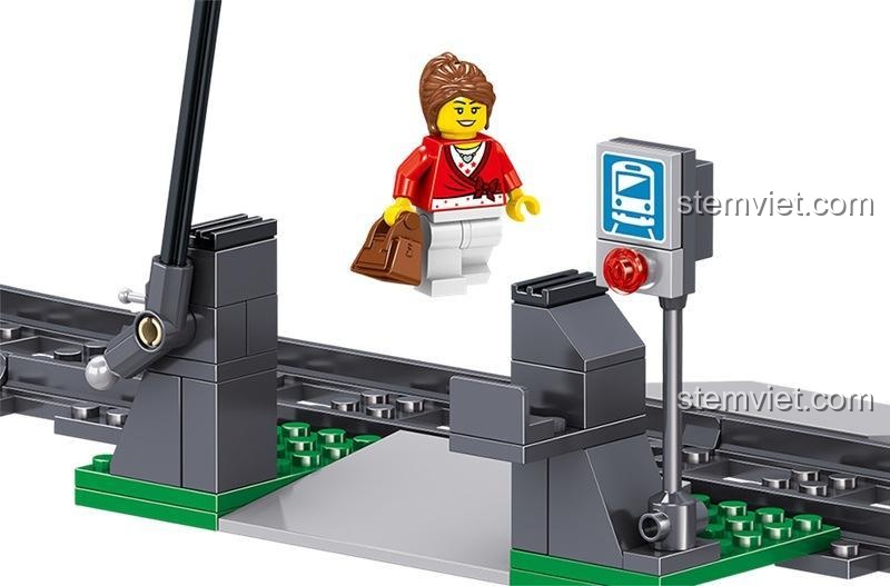 Minifigure hành khách và cột tín hiệu trong bộ lắp ghép Zhe Gao QL0307 Tàu Cao Tốc Phục Hưng, tăng cường khả năng nhập vai
