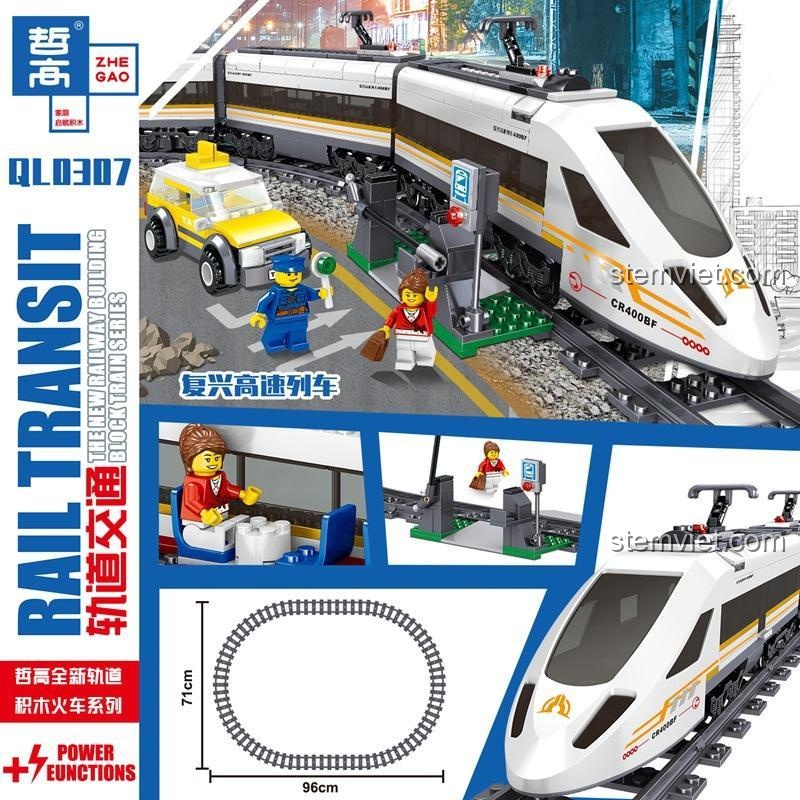 Hộp bộ xếp hình Zhe Gao QL0307 Tàu Cao Tốc Phục Hưng với kích thước mô hình 96cm, phù hợp bé trai 6 tuổi