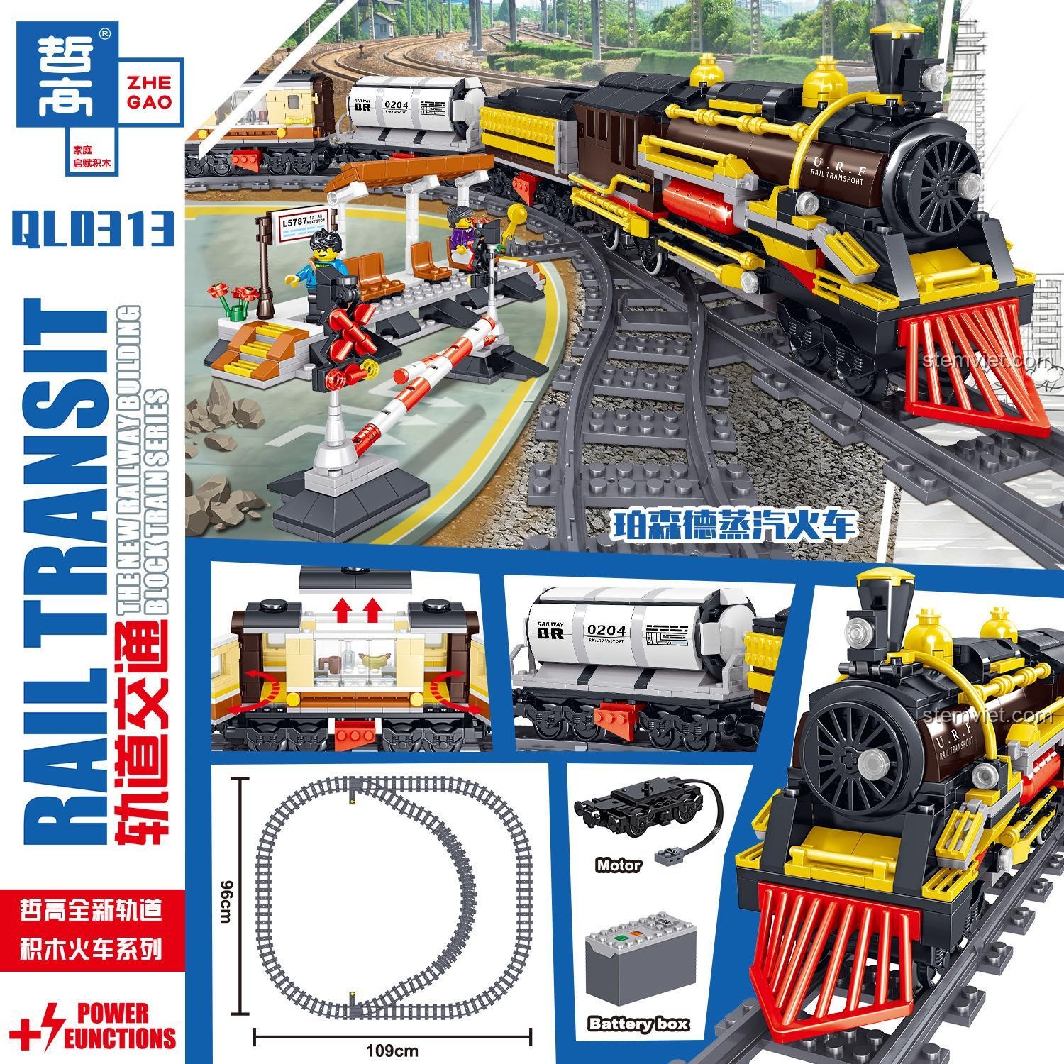 Hộp bộ lắp ráp Tàu Hỏa Hơi Nước Persond Zhe Gao QL0313, đồ chơi mô hình tàu hỏa chạy điện 1464 mảnh, đáng tiền.