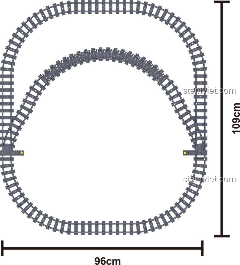 Kích thước đường ray của bộ lắp ráp Tàu Hỏa Hơi Nước Persond Zhe Gao QL0313, đồ chơi xây dựng hệ thống đường sắt.