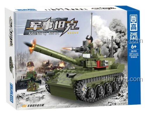 Hộp đồ chơi lắp ráp Zhe Gao QL910 Xe Tăng Quân Sự, 327 mảnh, đồ chơi mô hình cho bé trai 6 tuổi, giá rẻ