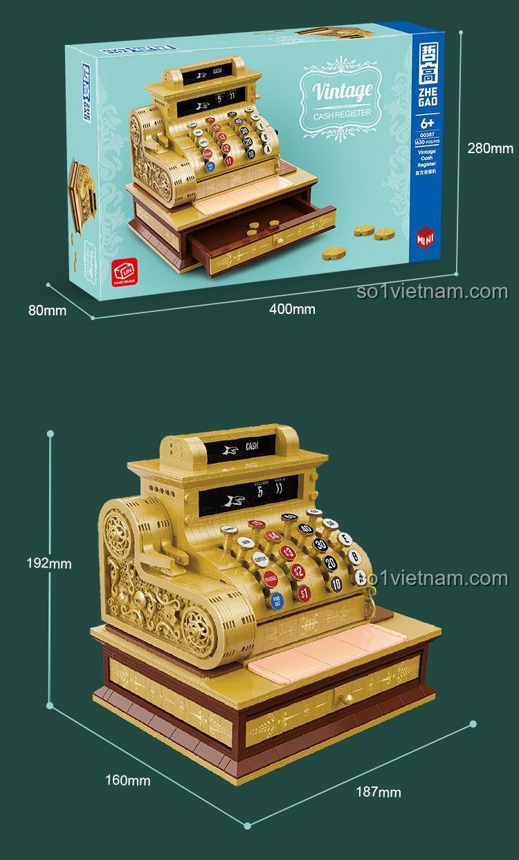 Hình ảnh đóng gói sản phẩm bộ lắp ghép ZHEGAO 00387 Máy thu ngân cổ điển