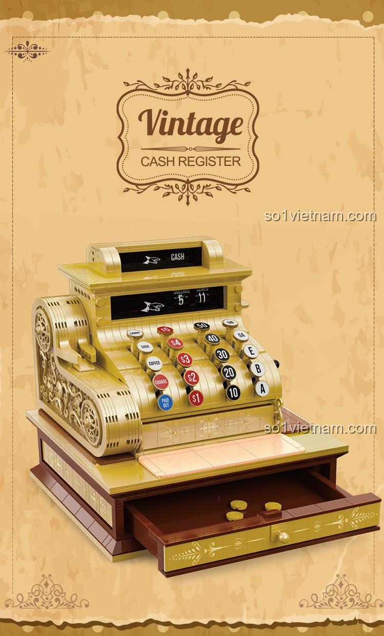 Mô hình máy thu ngân cổ điển ZHEGAO 00387 sau khi lắp ráp