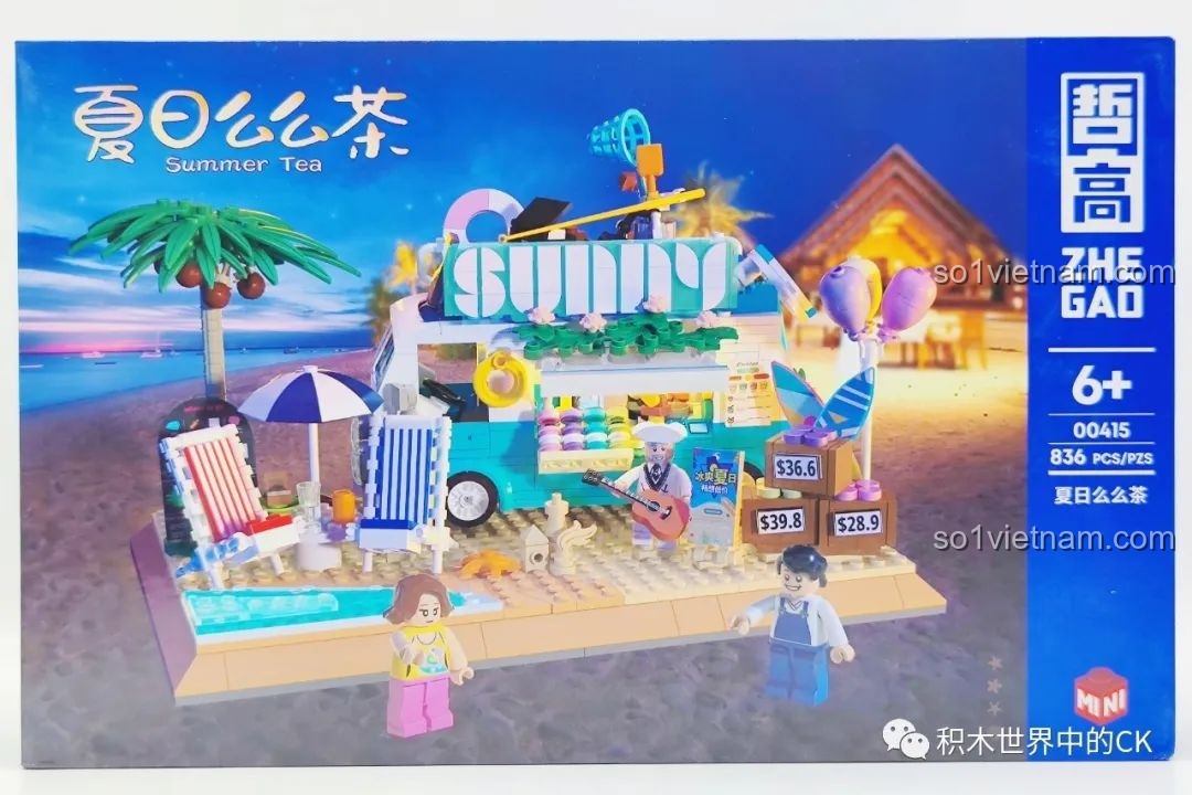 Hộp bộ lắp ráp Xe Kem Hè ZHEGAO 00415 với hình ảnh xe kem và bãi biển mùa hè