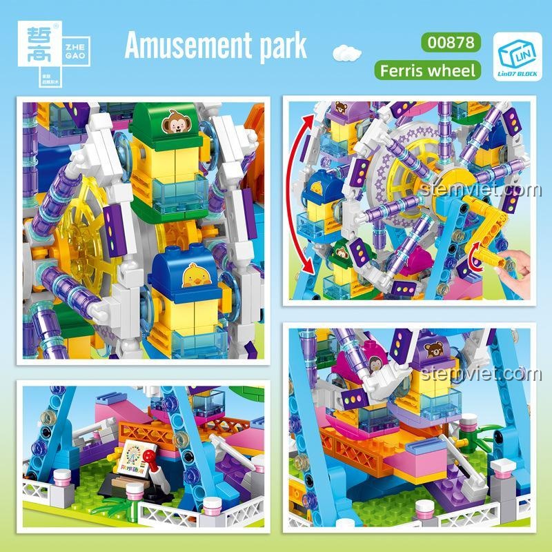 Chi tiết Mô hình vòng quay ngựa gỗ Zhegao00878, đồ chơi lắp ráp Vòng quay khổng lồ với các mảnh ghép nhỏ, phù hợp bé 6 tuổi