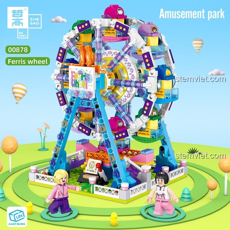 Hộp bộ xếp hình 00878 Vòng quay khổng lồ Zhegao, đồ chơi lắp ráp Vòng quay ngựa gỗ cho trẻ em 6 tuổi, chất lượng cao