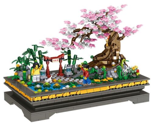 Bộ lắp ghép ZHEGAO 00900 Bồn Cây Đào Phong Cách Trung Hoa với 2 minifigure, cây đào, tre và hồ nước