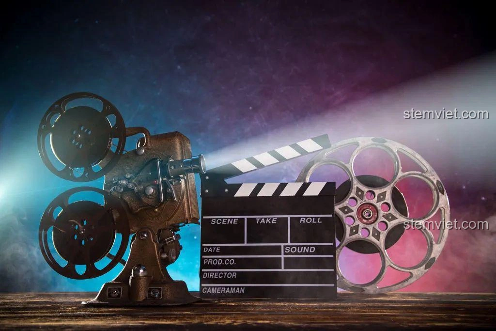 Mô hình máy chiếu phim cổ điển Zhegao 00907 với ánh sáng điện ảnh huyền ảo, tạo không khí hoài niệm.