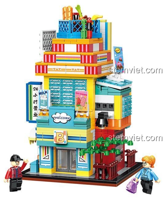 Đồ chơi lắp ráp Zhegao 00928 Cửa Hàng Tiện Lợi với kiến trúc độc đáo, màu sắc tươi sáng, cùng 2 minifigure, giúp bé phát triển tư duy và sự khéo léo, là món quà giá tốt cho trẻ em 6 tuổi.