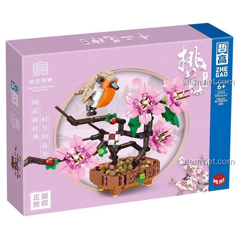 Bộ lắp ghép ZHEGAO 01022 Cây hoa đào và chim, mô hình trang trí cho bé gái 6 tuổi.