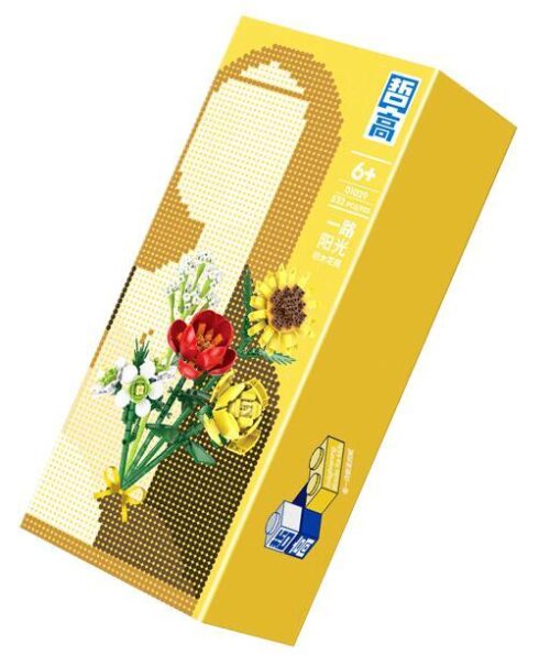 Hộp sản phẩm bộ lắp ghép Bó Hoa Hướng Dương Tỏa Nắng Zhegao 01029, món quà ý nghĩa cho bé gái 6 tuổi, giá rẻ.