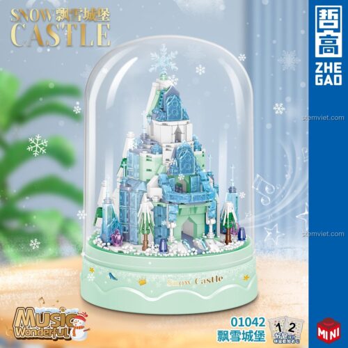 Mô hình Lâu đài Tuyết ZHEGAO 01042, bộ xếp hình 546 mảnh ghép, đồ chơi lắp ráp Hộp nhạc Lâu đài Tuyết cho bé gái.