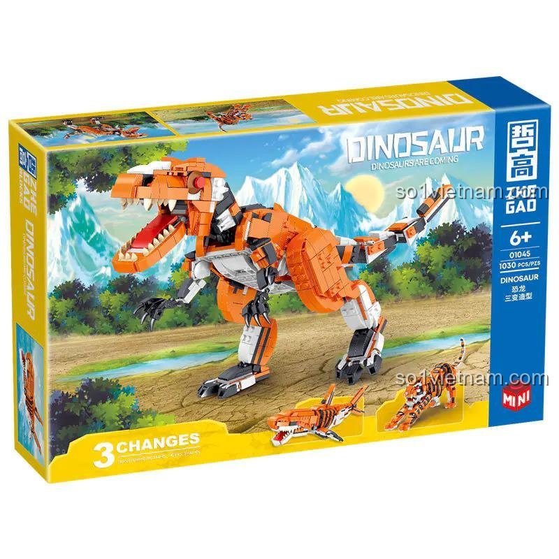 Hộp bộ lắp ghép ZHEGAO 01045 Khủng long biến hình 3 trong 1, đồ chơi mô hình cho bé trai 6 tuổi, chất lượng cao.