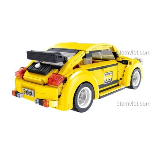Đồ chơi mô hình ZHEGAO 01046 Xe Ô tô Con Bọ Vàng từ phía sau, thể hiện chi tiết lắp ráp tinh xảo, món quà đáng tiền cho bé trai.