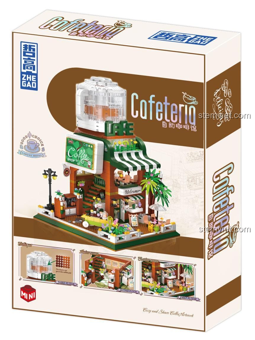 Chi tiết các tầng của bộ xếp hình ZHEGAO 612001, mô hình Cửa hàng Cà phê mini.