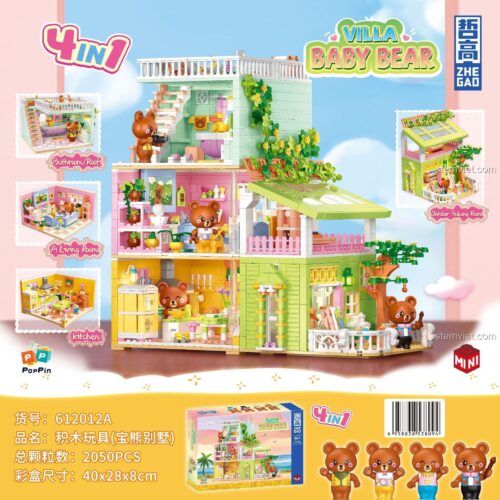 Mô hình 4 trong 1 của bộ xếp hình Biệt Thự Gấu Con ZHEGAO 612012A, giá tốt, dành cho con gái.