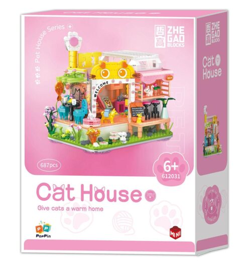 Bộ lắp ghép Ngôi nhà mèo ZHEGAO 612031, đồ chơi lắp ráp Ngôi nhà thú cưng dễ thương cho bé gái 6 tuổi, giá tốt.