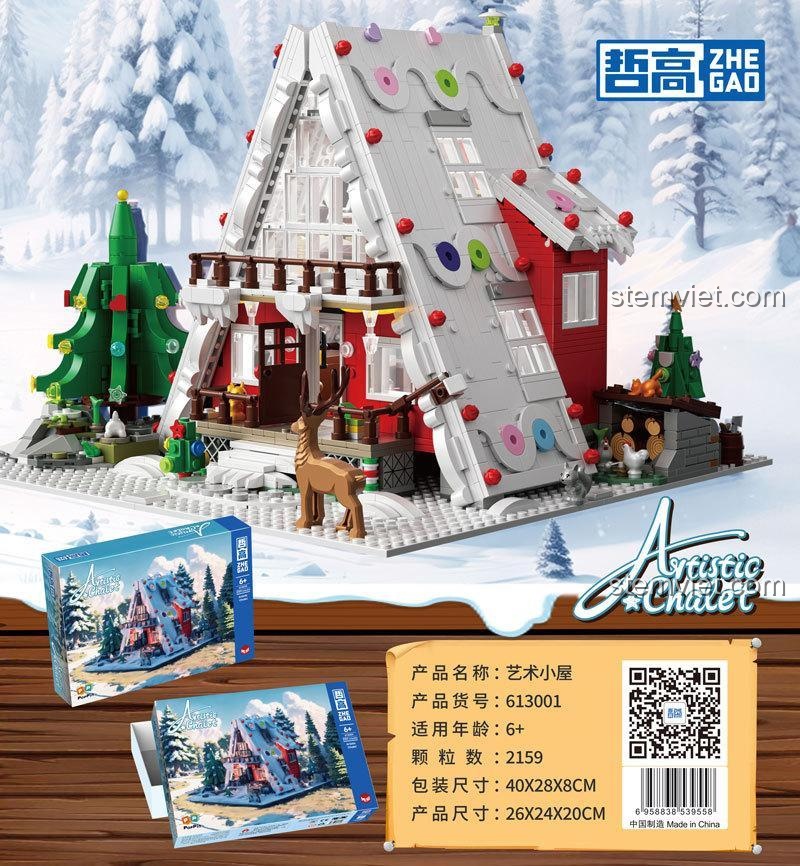 Mô hình nhà mùa đông ZHEGAO 613001 với 2159 chi tiết, đồ chơi xây dựng sáng tạo cho trẻ em.