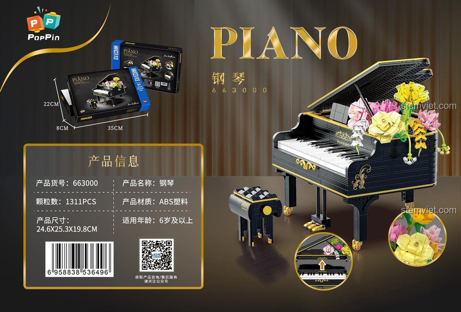 Mô hình Đàn Piano Grand Zhegao 663000 với kích thước chi tiết, bộ lắp ghép giá rẻ cho trẻ 6 tuổi phát triển tư duy.