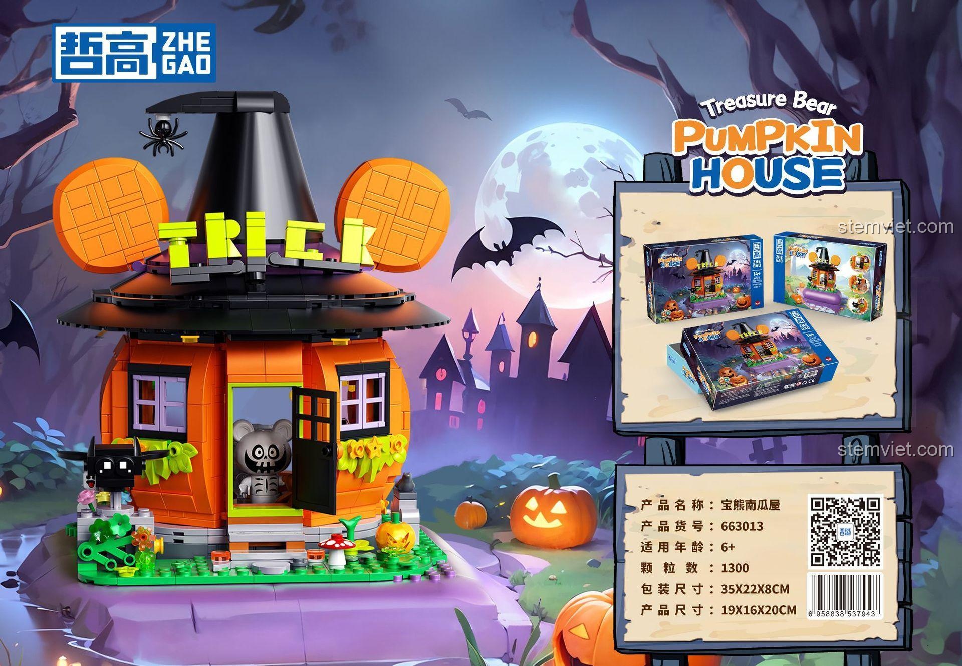 Mô hình lắp ráp 663013 Ngôi nhà hình quả bí ngô ma quái, thương hiệu Zhegao, chất lượng cao, giá tốt.