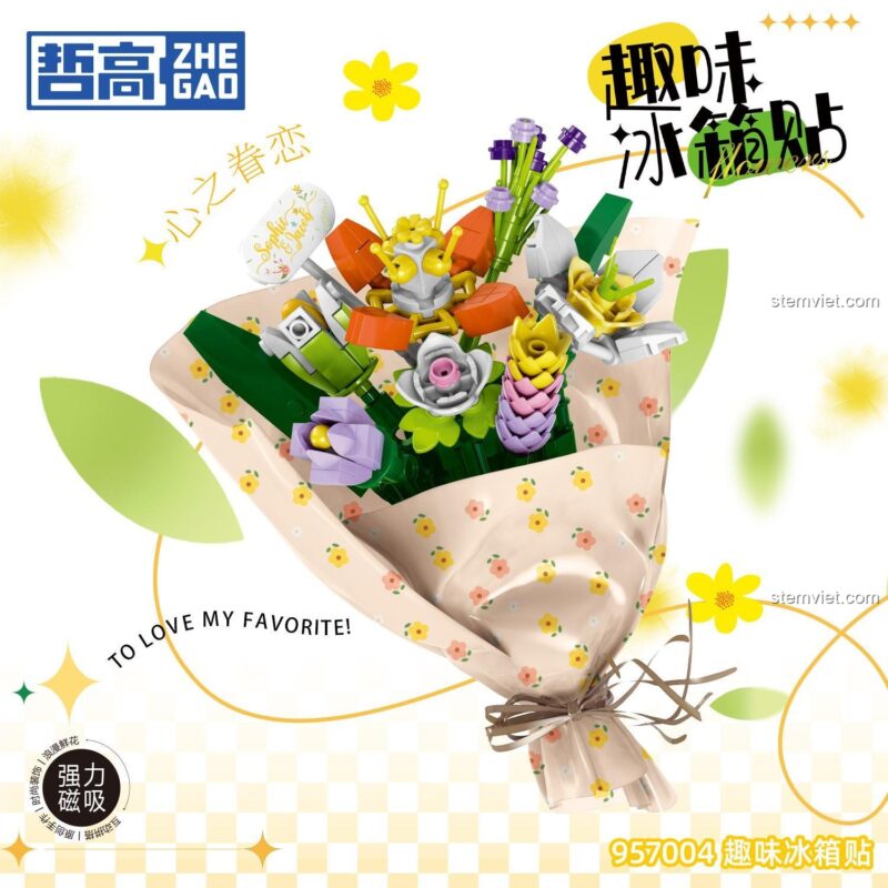 Cận cảnh Set 4 bó hoa mini lắp ráp 957004 mẫu Trái Tim Vấn Vương, chất lượng cao