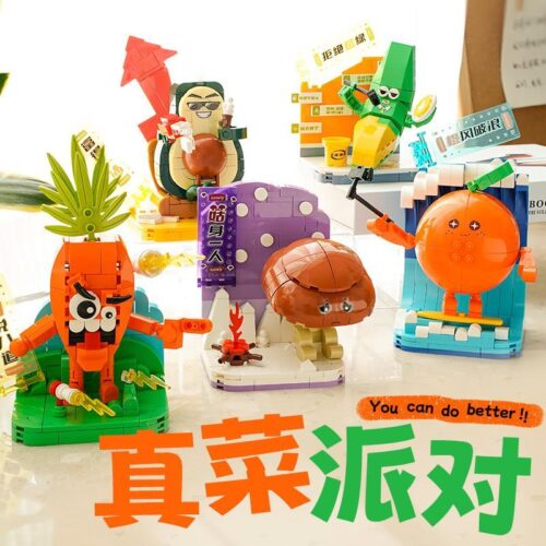 Tổng hợp các mô hình trong bộ lắp ghép Bữa Tiệc Rau Củ Zhegao, trong đó có mô hình Nấm Cô Đơn CQQ1005, đồ chơi sáng tạo cho bé gái 8 tuổi.