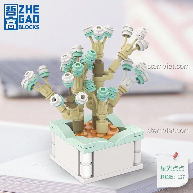 Chi tiết bộ lắp ghép Cây mọng nước Tinh Tú Lấp Lánh ZHEGAO DS1014, 127 mảnh ghép tinh xảo, đồ chơi giáo dục cho trẻ 8 tuổi.