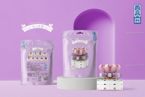 Hộp bộ lắp ghép Sen đá Tím Hồng ZHEGAO DS1020, 75 mảnh, đồ chơi xếp hình cho bé gái 8 tuổi, quà tặng ý nghĩa.