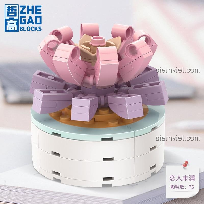 Bộ lắp ghép Sen đá Tím Hồng ZHEGAO DS1020, 75 mảnh ghép, đồ chơi mô hình sen đá độc đáo, chất lượng cao cho bé gái.