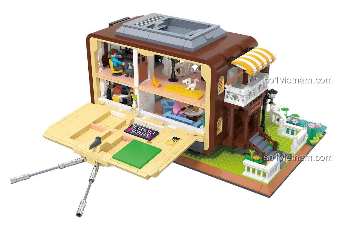 Khám phá nội thất bên trong bộ khối lắp ghép ZHEGAO 6018, ngôi nhà trong chiếc TV độc đáo.