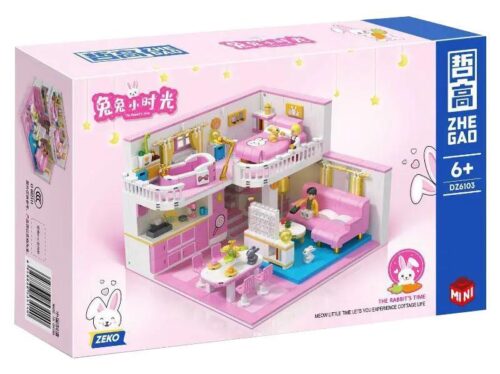 Hộp bộ lắp ghép ZHEGAO DZ6103 Căn Hộ Gác Lửng Của Thỏ, đồ chơi mô hình cho bé gái 6 tuổi giá rẻ, có đèn LED.