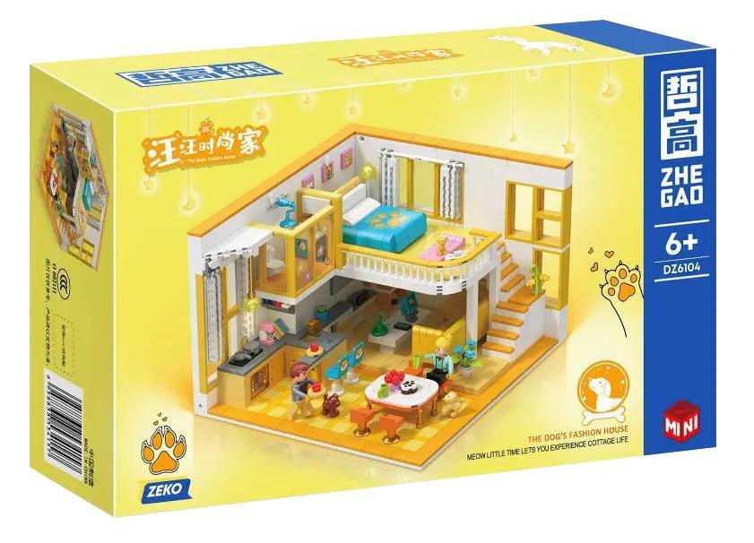 Hộp bộ lắp ghép ZHEGAO DZ6104 Căn Hộ Gác Lửng Thời Trang Của Cún Cưng, 1048 mảnh mini block cho bé gái 6 tuổi giá rẻ.