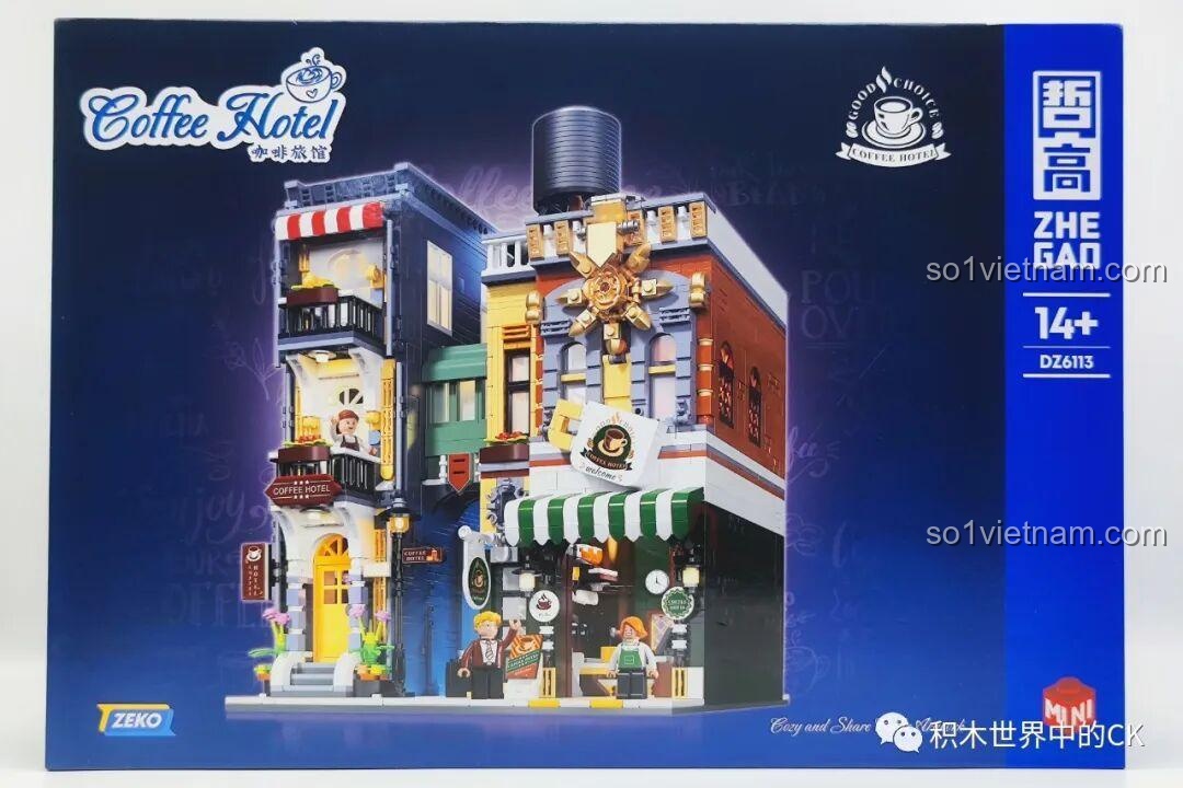 Hộp sản phẩm ZHEGAO DZ6113 Khách sạn Cà phê với hình ảnh mô hình thành phẩm sắc nét và màu sắc bắt mắt.