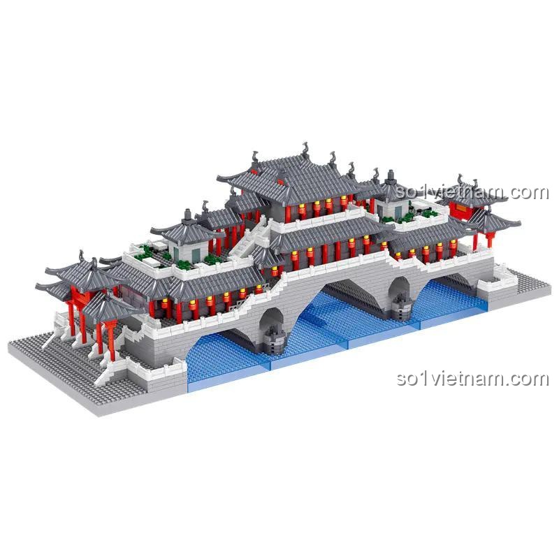 Kích thước mô hình Cầu Anshun LZ8234 của ZHEGAO, bộ lắp ghép kiến trúc cổ kính, 4503 mảnh ghép, phù hợp cho bé 6 tuổi