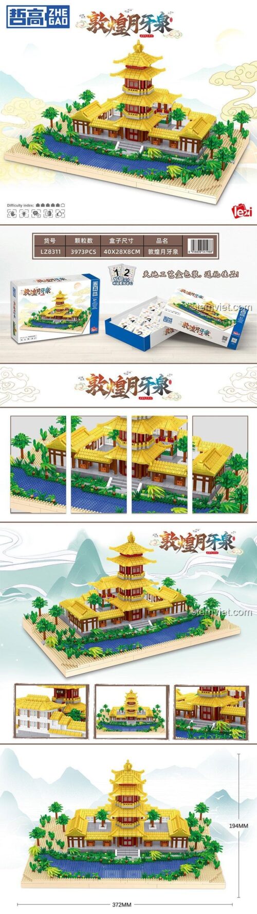 Mô hình Suối Trăng Khuyết Đôn Hoàng ZHEGAO LZ8311 với kích thước chi tiết, bộ đồ chơi xây dựng hơn 3900 mảnh cho bé 6 tuổi phát triển tư duy.